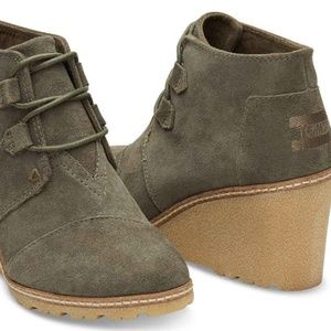 TOMS Olive Green Suede Desert Wedge